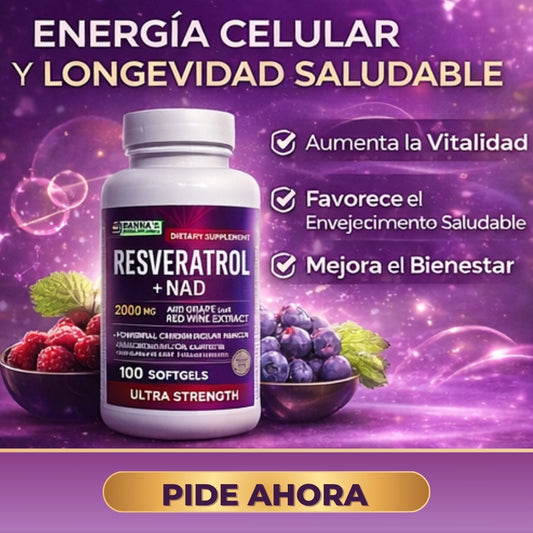Resveratrol + NAD Cápsulas X100 – Antioxidante Premium para Juventud Celular, Piel Radiante y Apoyo Cardiovascular