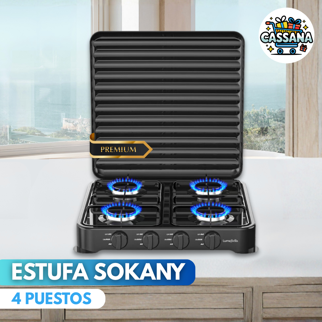 Estufa Portátil Sokany de 4 Puestos •ACERO INOXIDABLE•GAS NATURAL Y PIPETA•