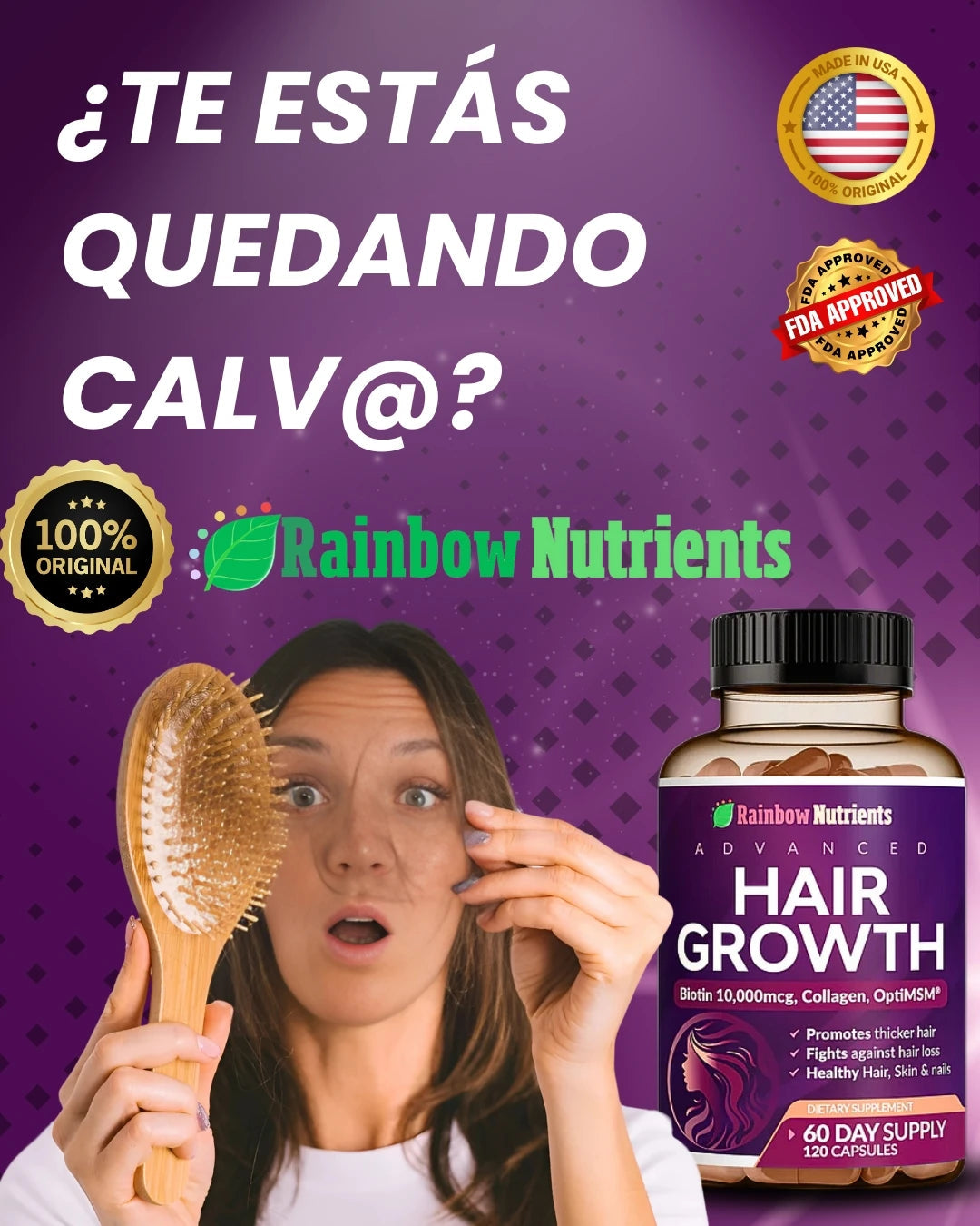 Hair Growth  – Biotina, Colágeno y OptiMSM® para Cabello Más Fuerte